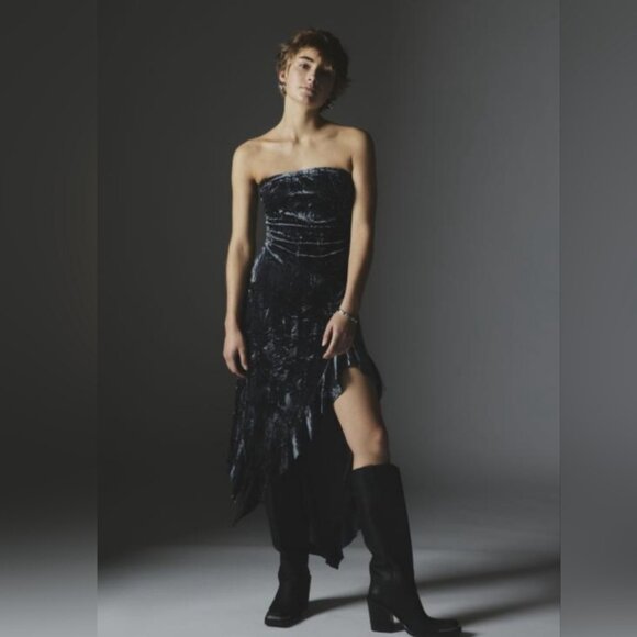 NWT URBAN OUTFITTERS SILENCE + NOISE LUNA VELVET MIDI DRESS BLACK GLAM MOODY - Picture 6 of 10